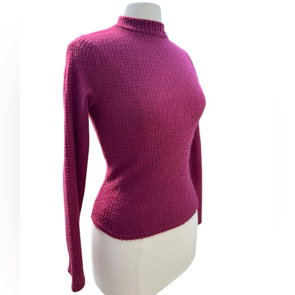 Lulus Cozy Burgundy Waffle Knit Mock Neck Long Sleeve Sweater Size Medium NWT - Picture 2 of 6